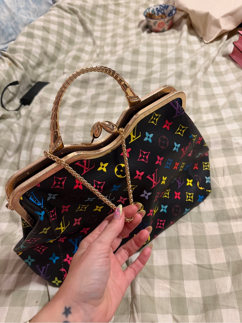 Designer inspired multicolor black purse